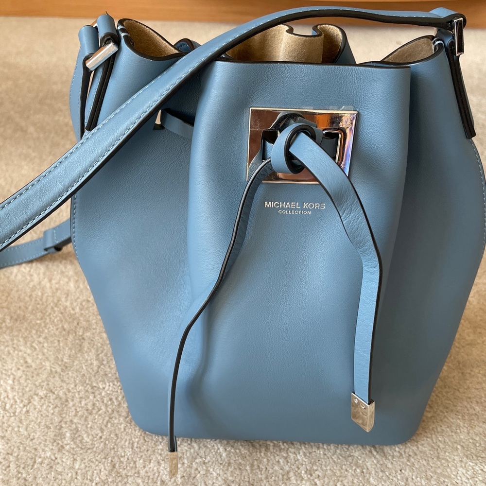 Michael Kors Collection Miranda Bucket Bag - Blue with silver hardware